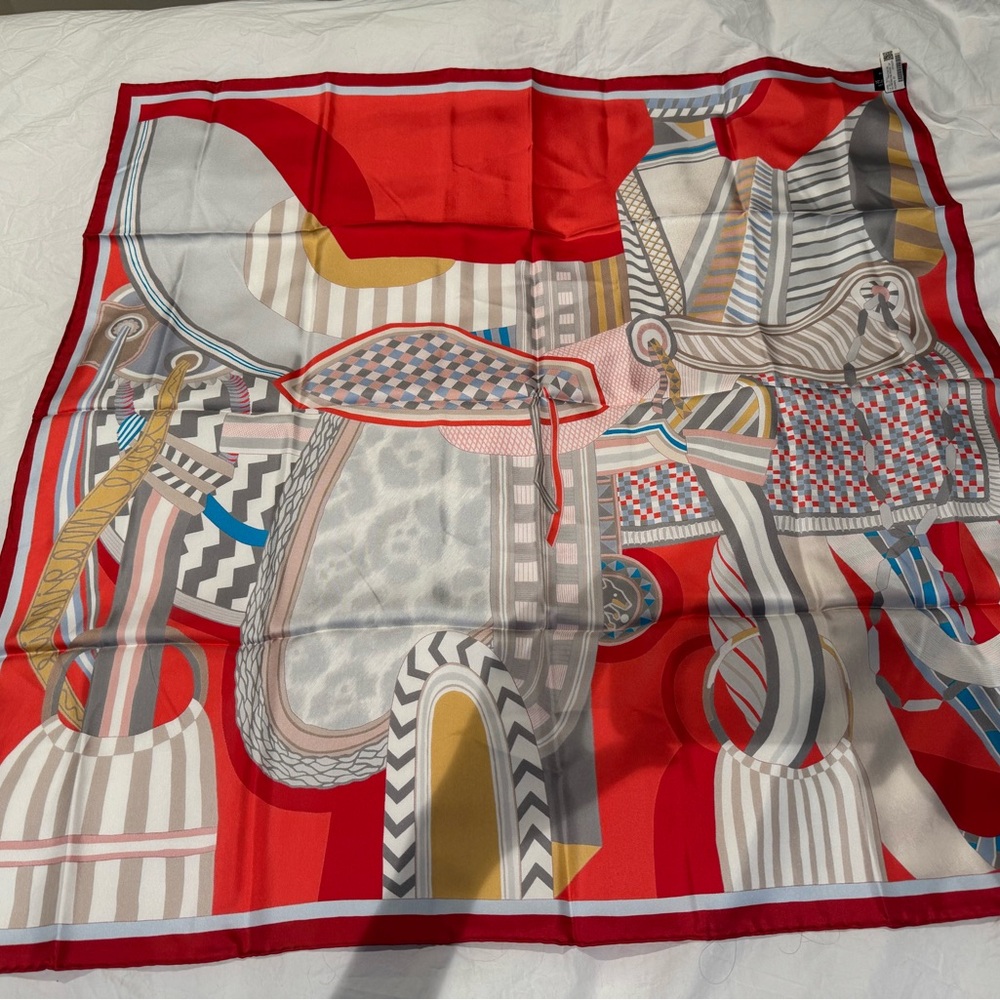 Hermes Red/Multicolor Patterned Scarf